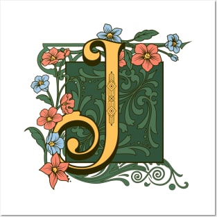 Art Nouveau Letter J, Ornamental Letter J, Art Deco Posters and Art